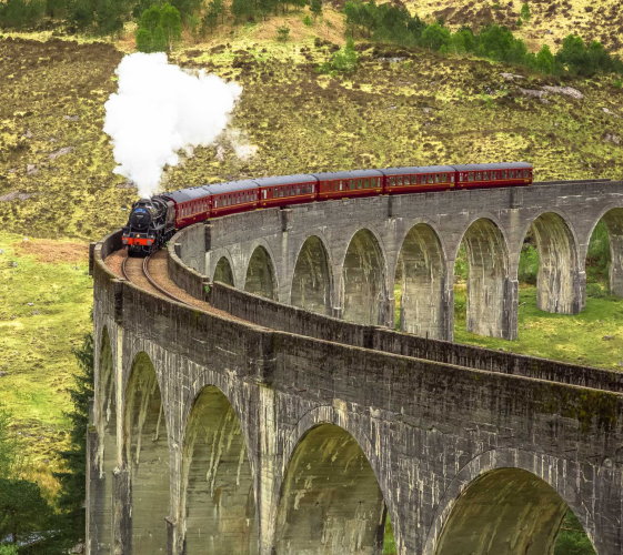 Jacobite Steam Train crossing the Glenfinnan Viaduct 